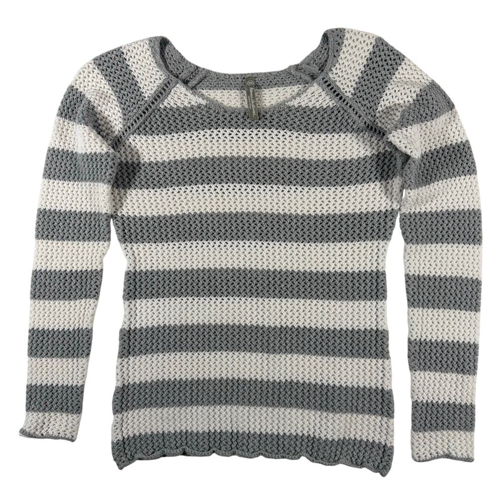 Hanna Andersson Women’s XS Gray Sweater White Cotton Crochet Striped